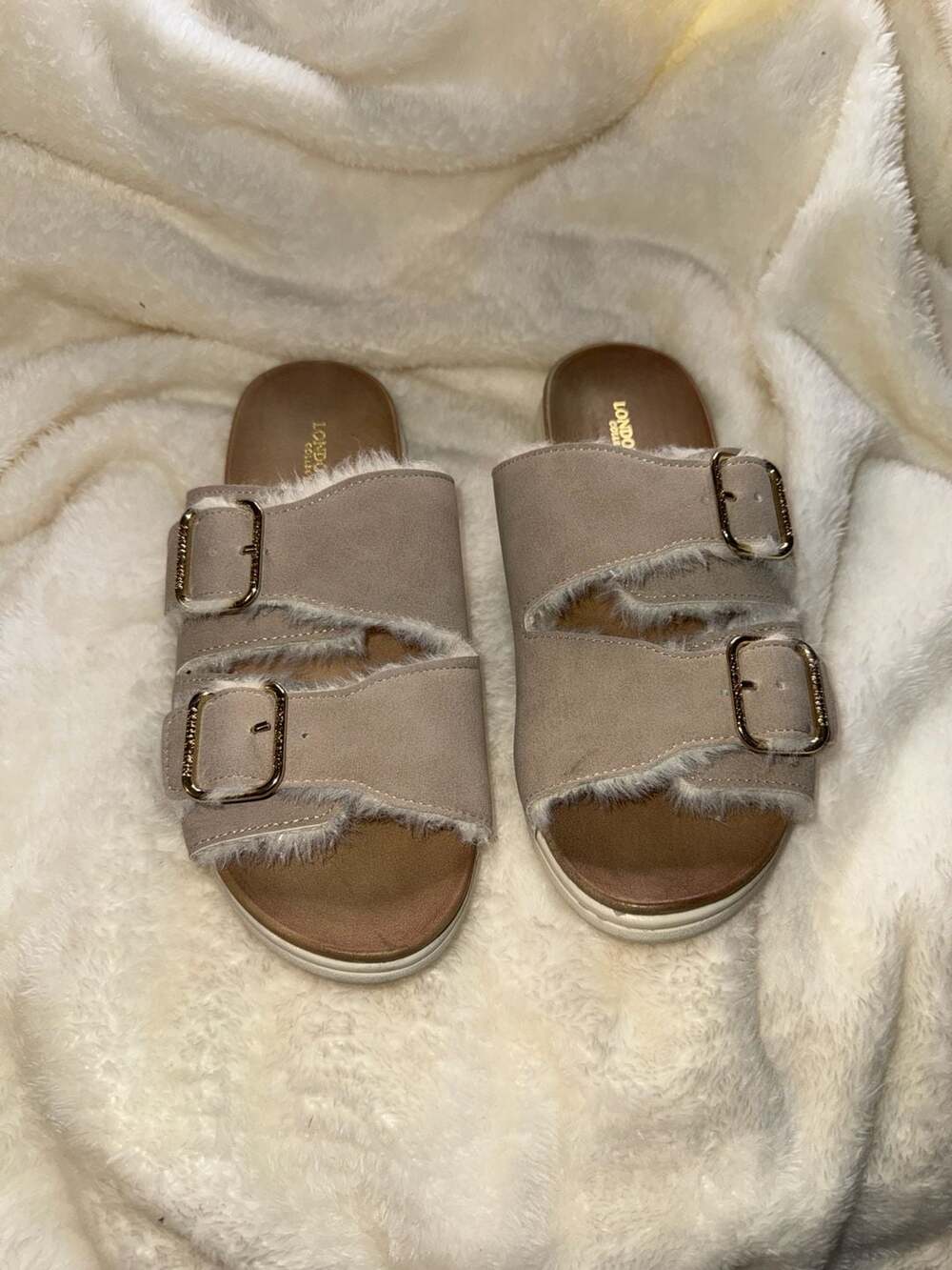 London Fog Lorraine Women's Faux-Fur Slide Sandals,